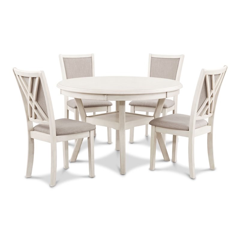 New Classic Furniture Amy 5-Piece Round Solid Wood Dining Set in Bisque