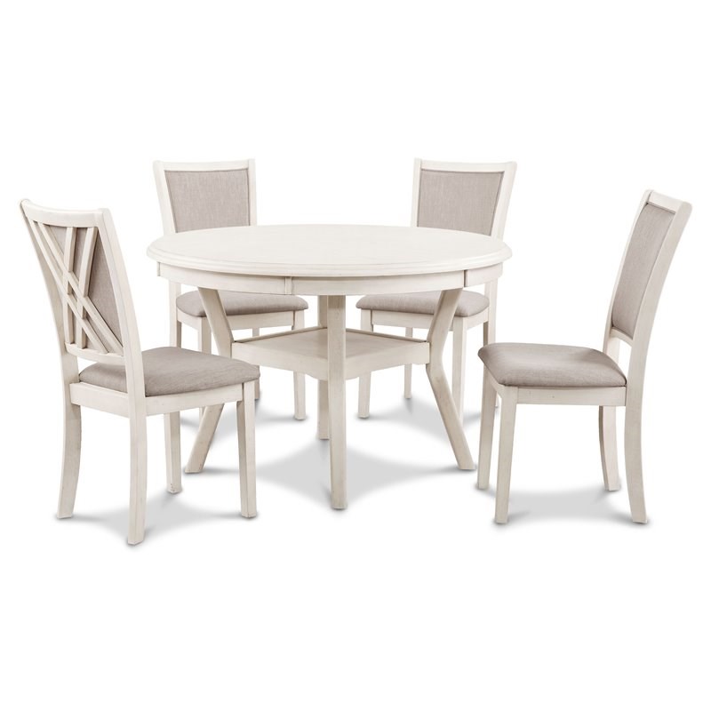 New Classic Furniture Amy 5-Piece Round Solid Wood Dining Set in Bisque