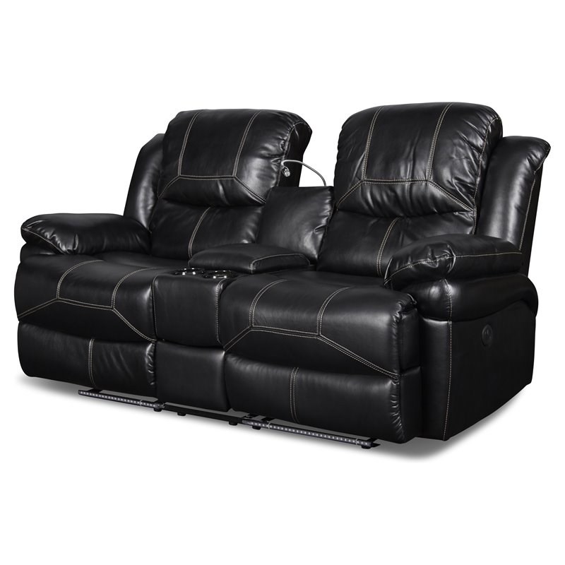 New Classic Furniture Flynn Faux Leather Console Loveseat in Black