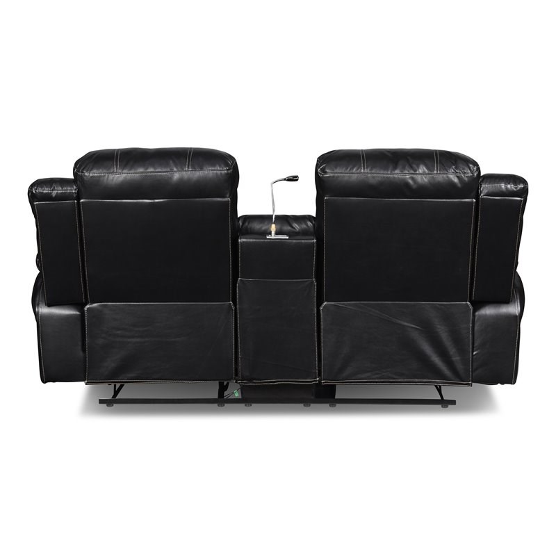 New Classic Furniture Flynn Faux Leather Console Loveseat in Black