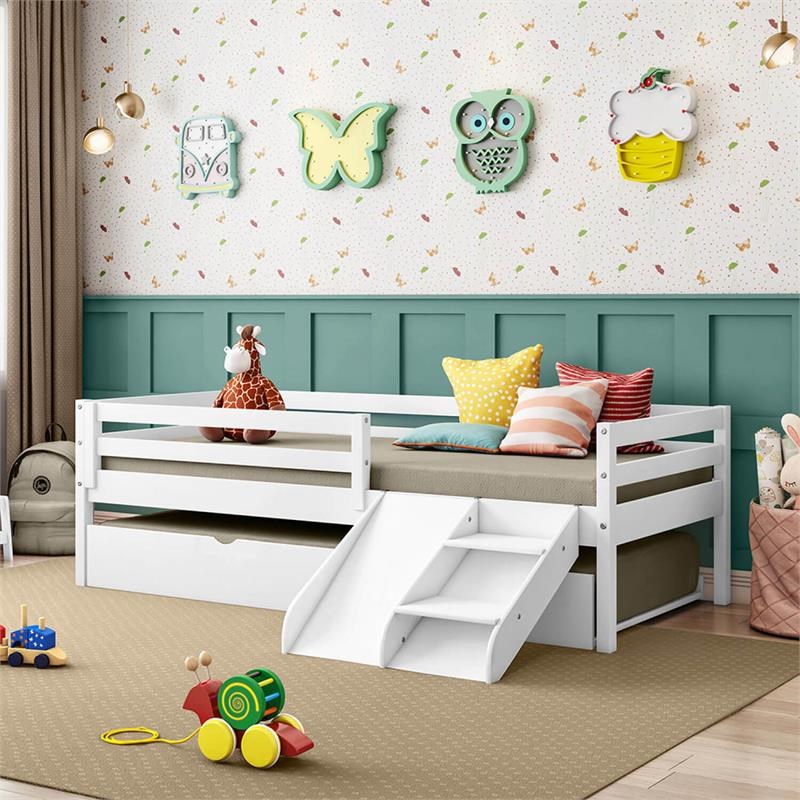 Themes and Rooms Daybed for Kids with Trundle Mini Slide and Guard Rails