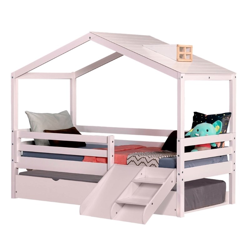 Themes and Rooms Daybed for Kids with Trundle and Mini Slide and Roof