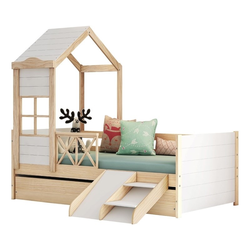Themes and Rooms Daybed Woody Twin with Trundle - Plus Roof - Mini Slide