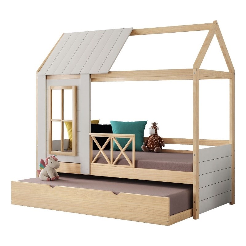 Themes and Rooms Garden Kids  Solid Wood Twin Daybed with Trundle White-Natural