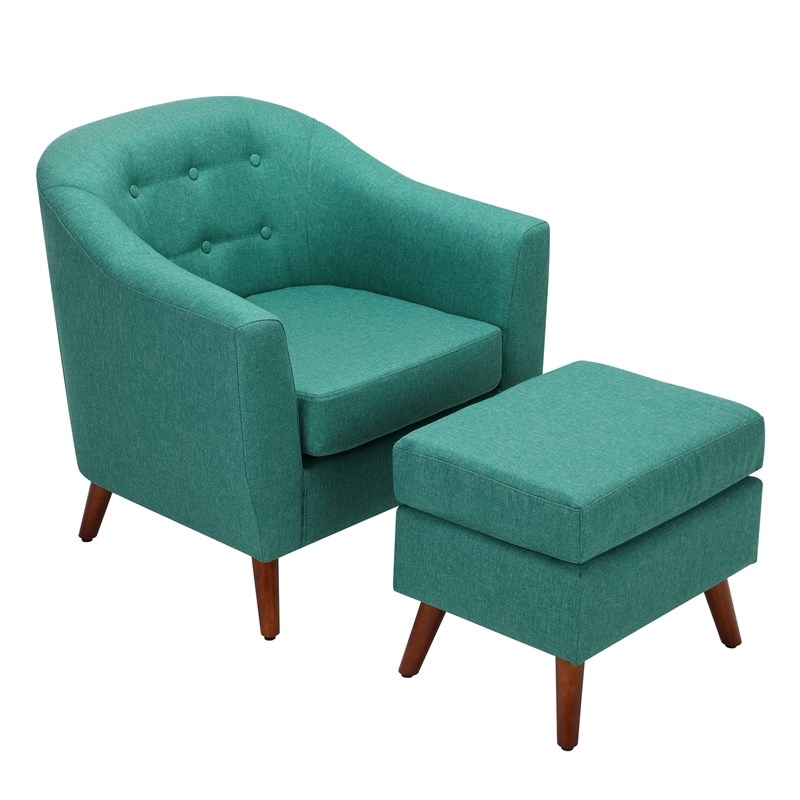 Spirit up Art 30'' Wide Fabric Tufted Barrel Chair and Ottoman in Green