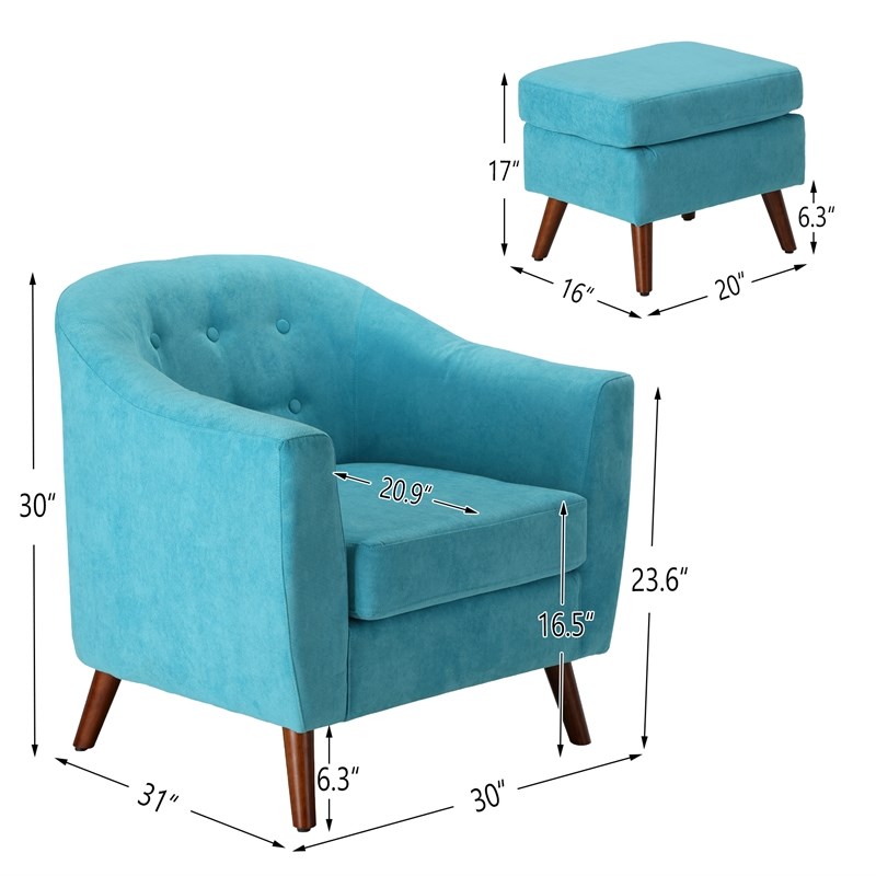 Spirit up Art 30'' Wide Fabric Tufted Barrel Chair and Ottoman in Blue
