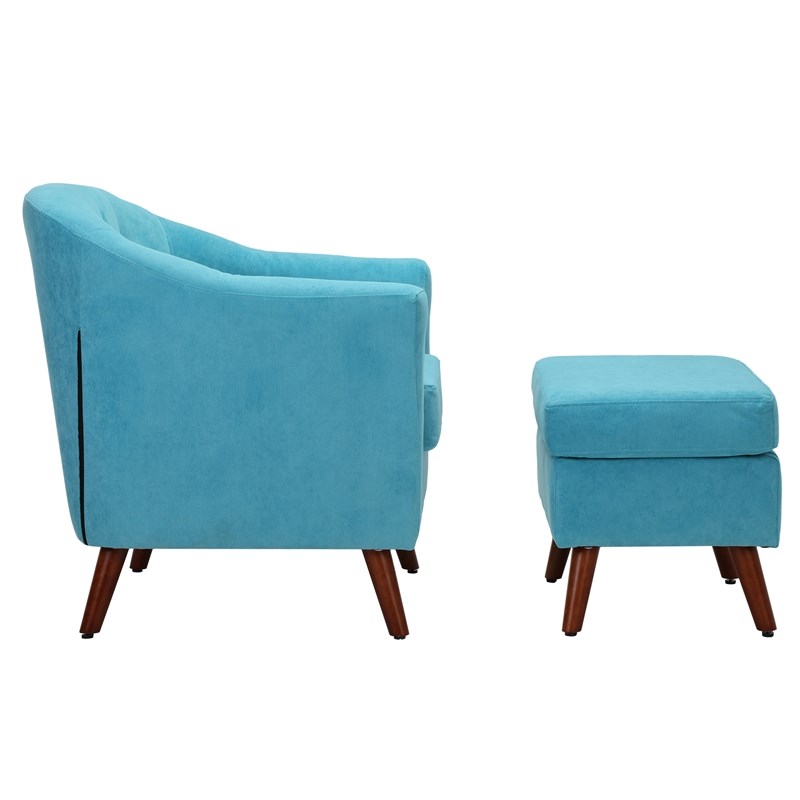 Spirit up Art 30'' Wide Fabric Tufted Barrel Chair and Ottoman in Blue
