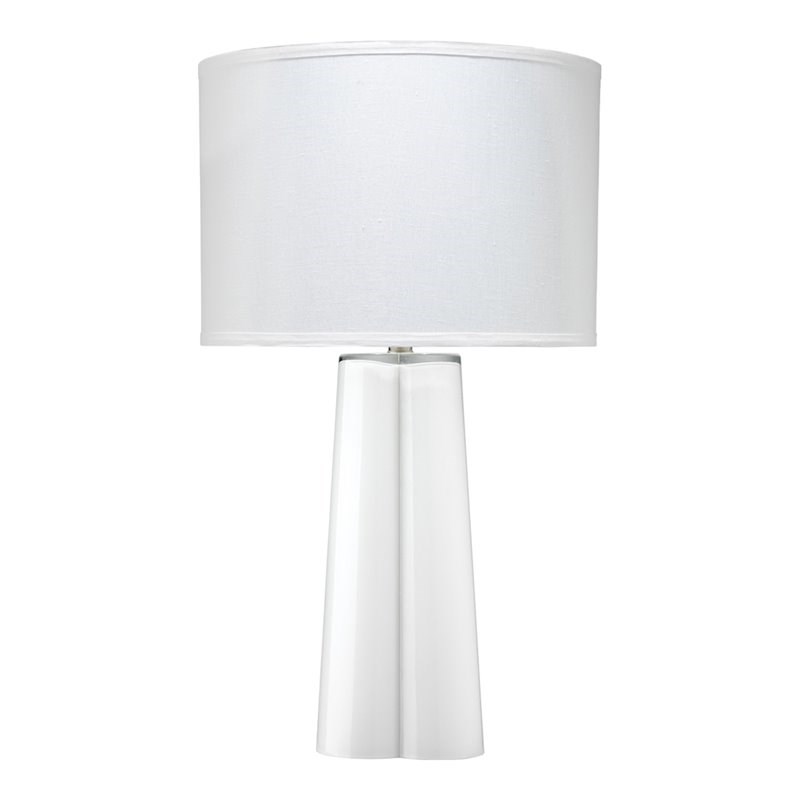 J&D Designs Clover Transitional Glass Table Lamp with Linen Shade in White