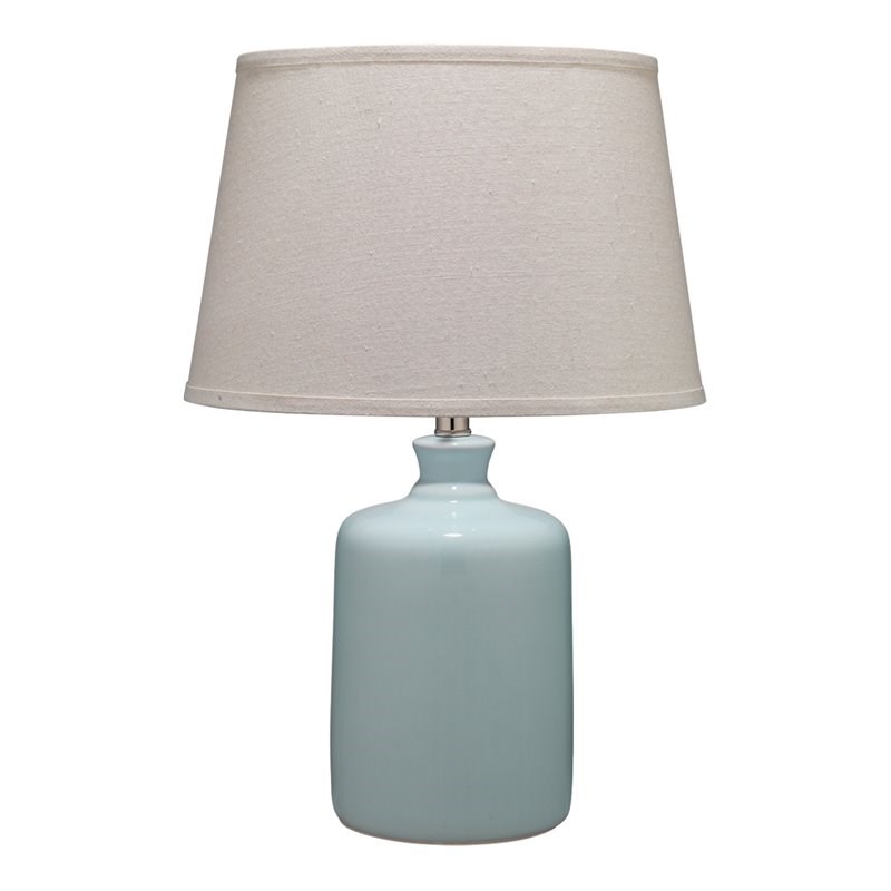 J&D Designs Transitional Glass Jar Table Lamp with Tapered Shade in Light Blue