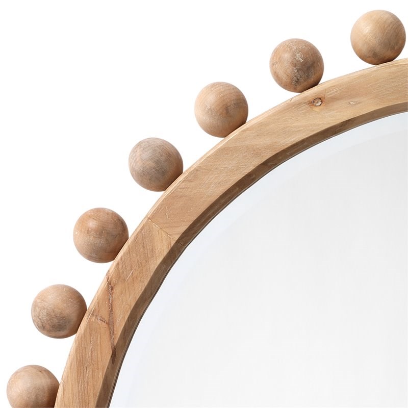 J&D Designs Brighton Coastal Wood Mirror with Small Balls in Natural Finish