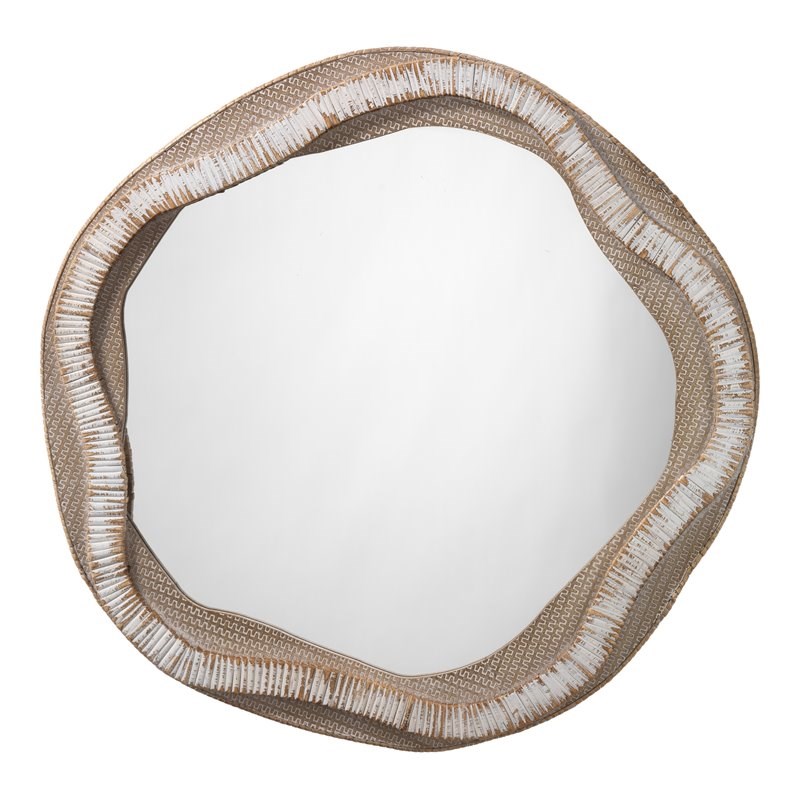 J&D Designs Coastal Wood Wall River Organic Attractive Mirror in Beige/Cream
