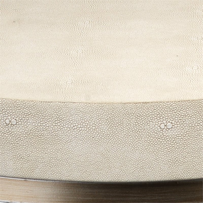 J&D Designs Chester Round Metal and Faux Shagreen Side Table in Ivory/Brass