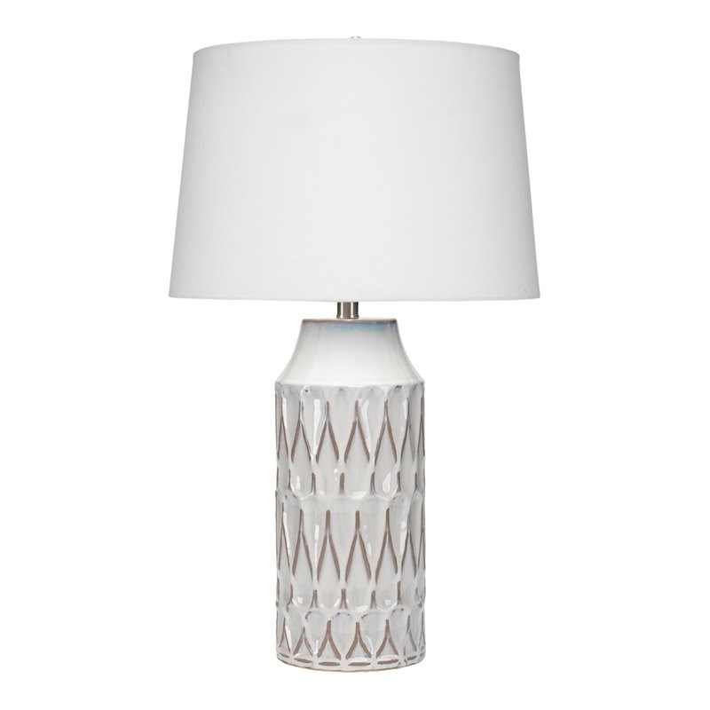 J&D Designs Dalia Traditional Ceramic and Linen Table Lamp in White Patterned