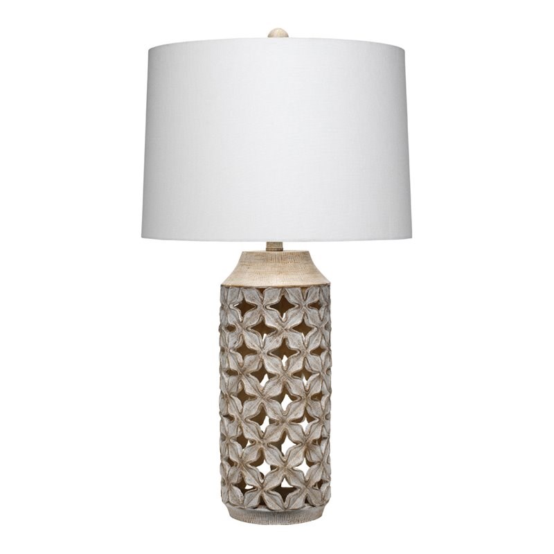 J&D Designs Flora Traditional Resin and Linen Table Lamp in Brown/White Washed