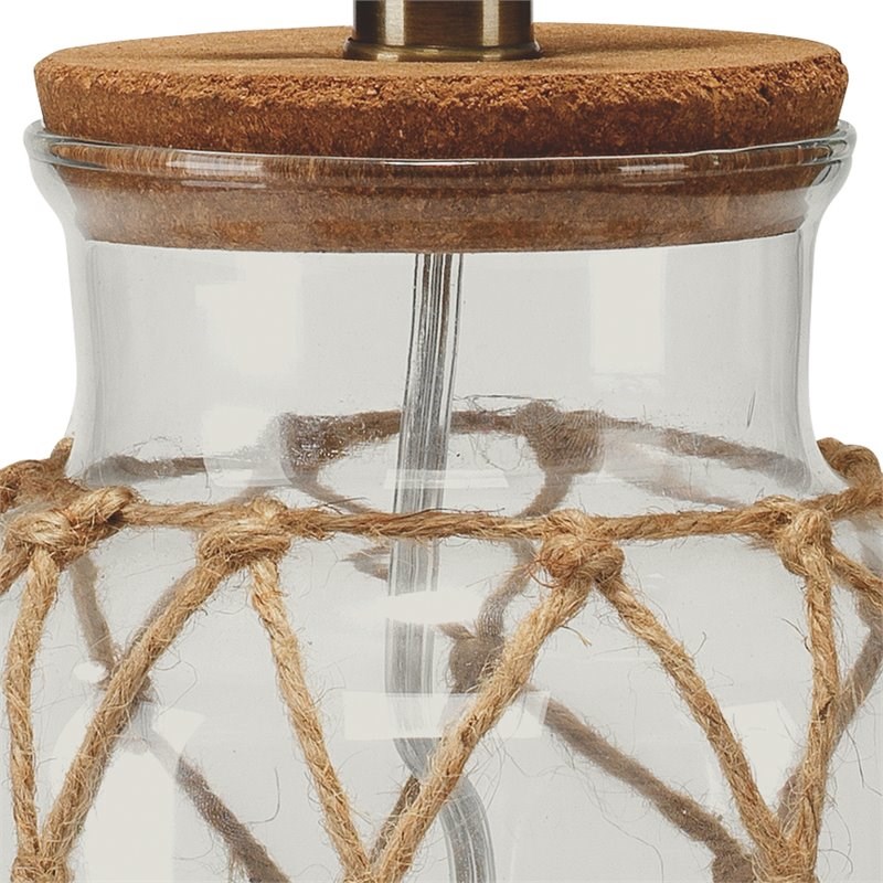 J&D Designs Hugo Coastal Rope and Glass Table Lamp in Clear and Natural Finish