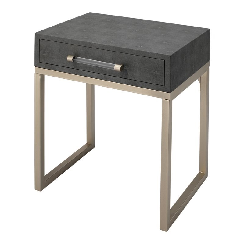J&D Designs Kain Transitional Faux Shagreen and Metal Side Table in Gray/Nickel