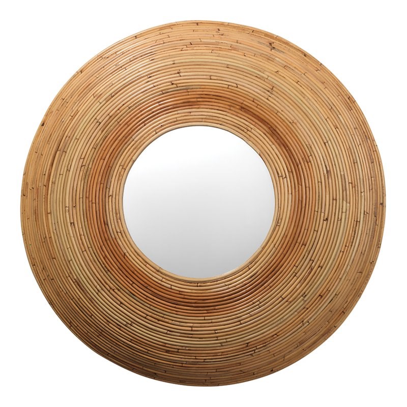 J&D Designs Koa Coastal Rattan Mirror with Large Cone Shape in Natural Finish