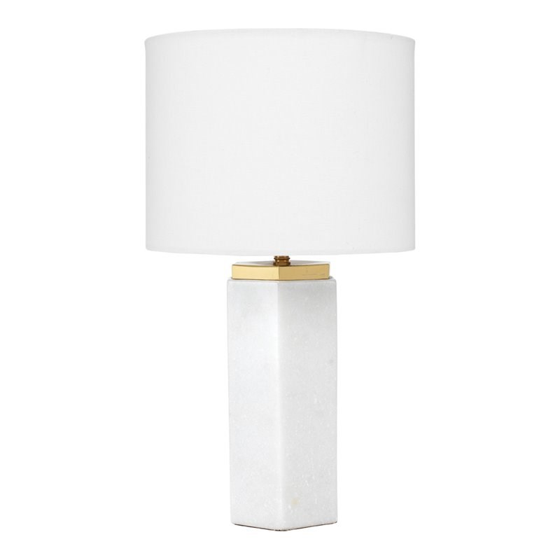 J&D Designs Lexi Modern Metal and Marble Table Lamp in White/Antique Brass