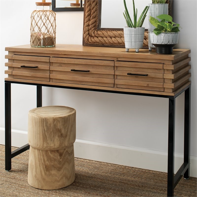 J&D Designs Logan Farmhouse Wood and Metal Console Table in Natural/Black