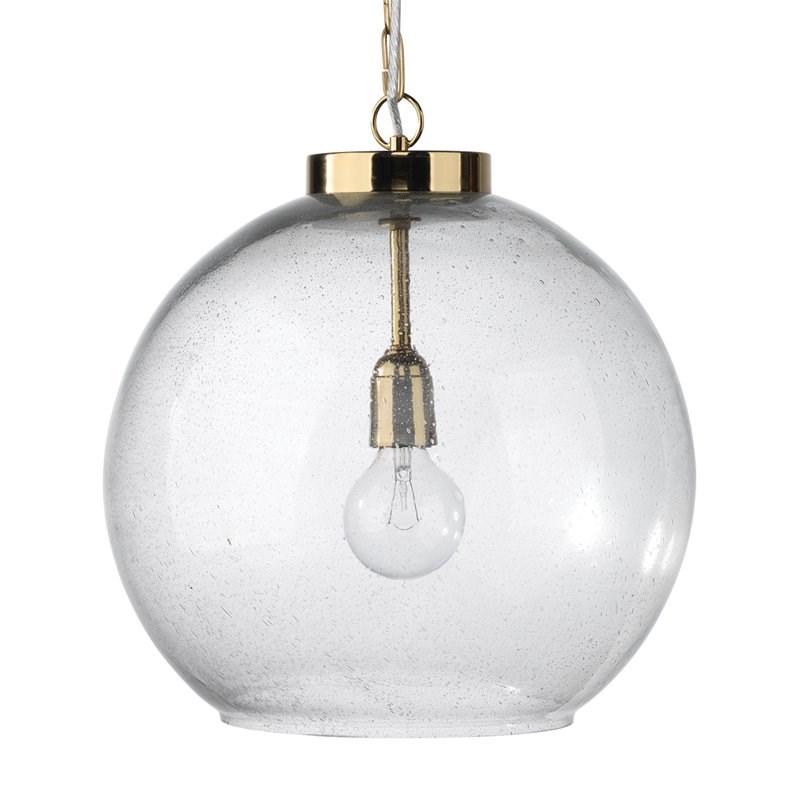 J&D Designs Luca Farmhouse Style Glass and Metal Pendant in Antique Brass