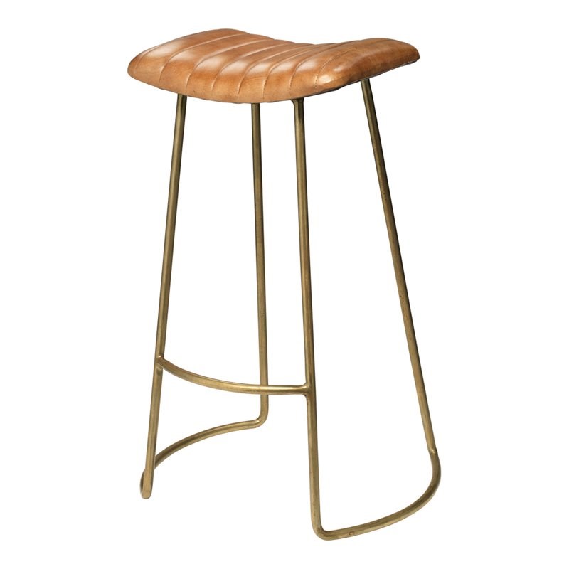 J&D Designs Luke Transitional Leather and Iron Bar Stool in Brown and Gold