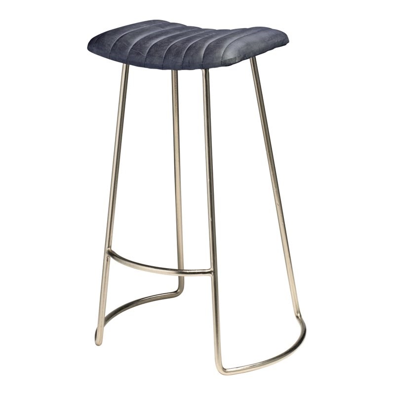 J&D Designs Luke Transitional Leather and Iron Bar Stool in Gray and Nickel