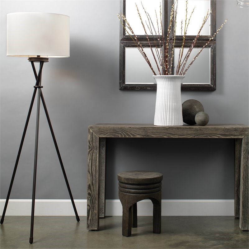 J&D Designs Manny Contemporary Metal Floor Lamp with Drum Shade in Bronze