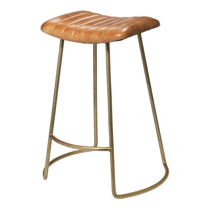 J&D Designs Theo Transitional Leather and Iron Counter Stool in Brown/Gold