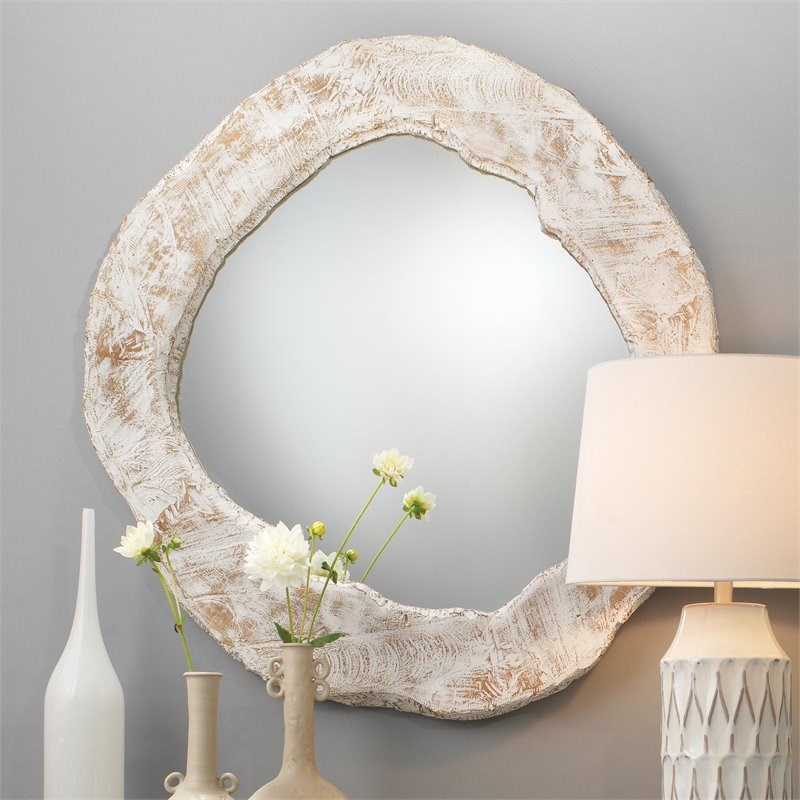 J&D Designs Vaughn Coastal Style Wood Organic Mirror in White Washed Finish