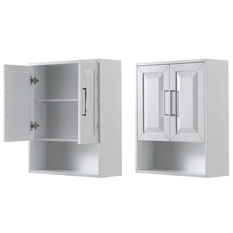 Wyndham Collection Daria Wood Wall-Mounted Storage Cabinet in White/Chrome