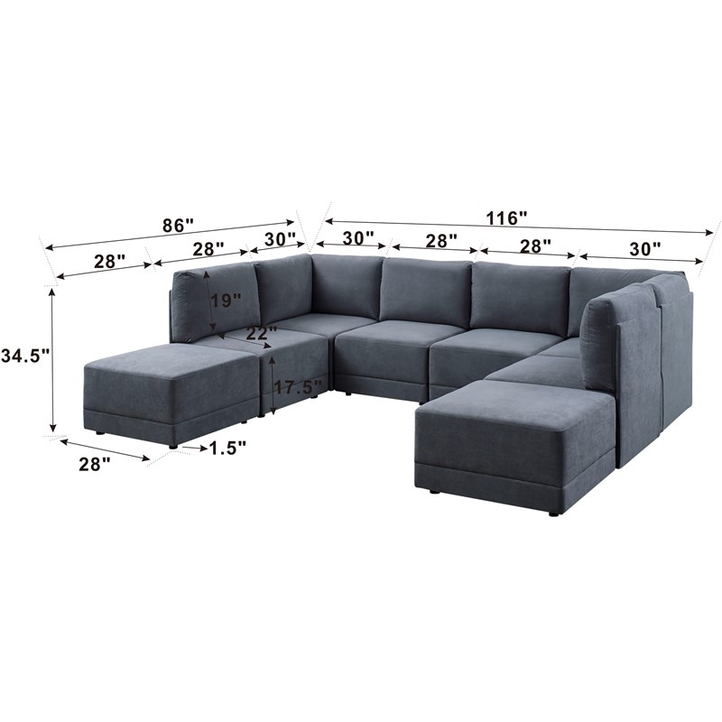 Partner Furniture Polyester Blend Fabric Modular Sectional Sofa in Gray