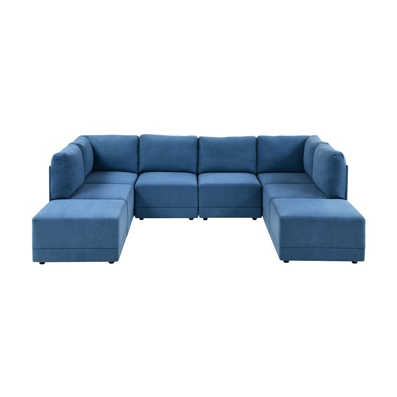 Partner Furniture Polyester Blend Fabric Modular Sectional Sofa in Blue