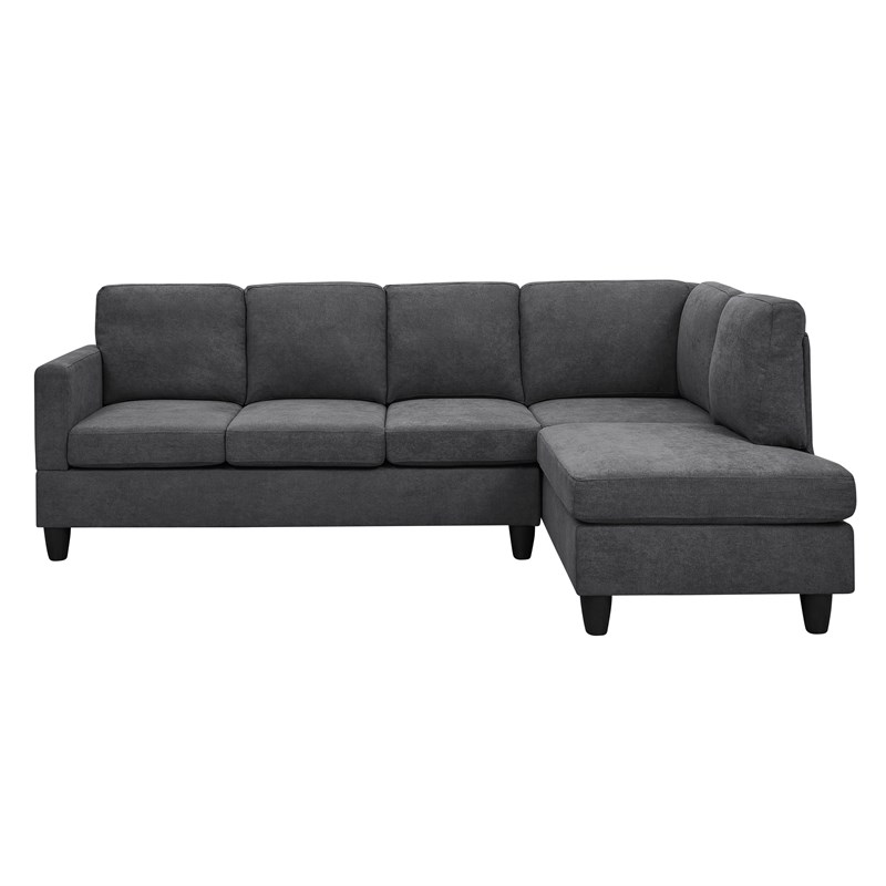 Partner Furniture Polyester Fabric 95.25 Wide Sofa & Chaise in Dark Gray