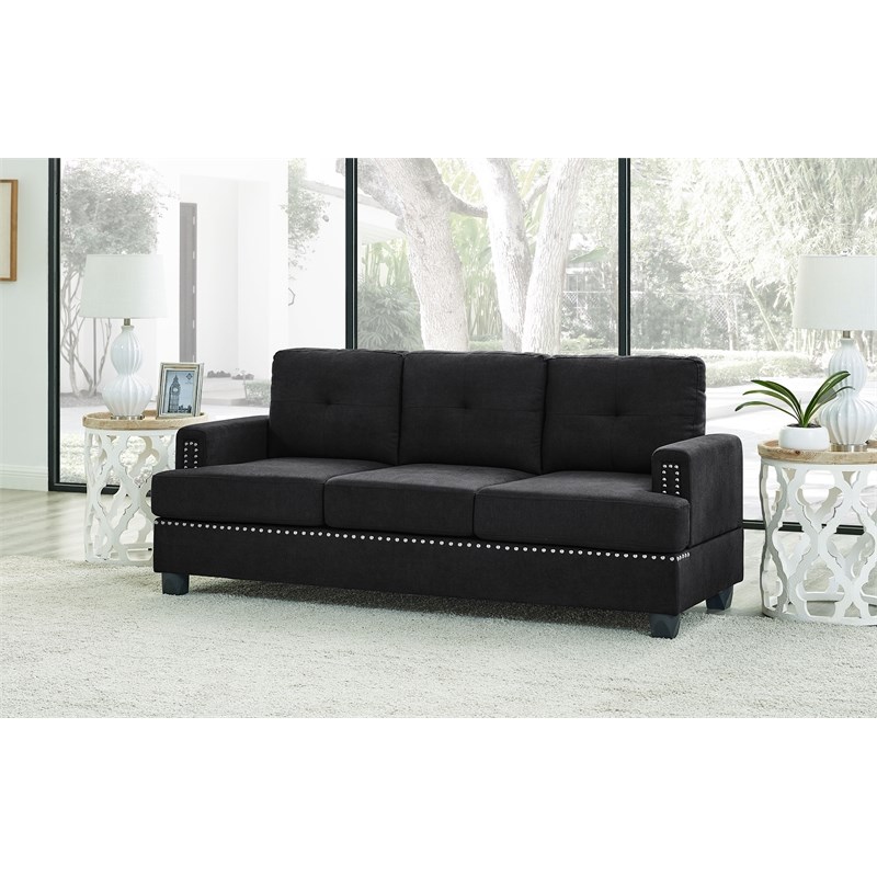 Partner Furniture Polyester Fabric 77.5" Wide Sofa in Black Homesquare