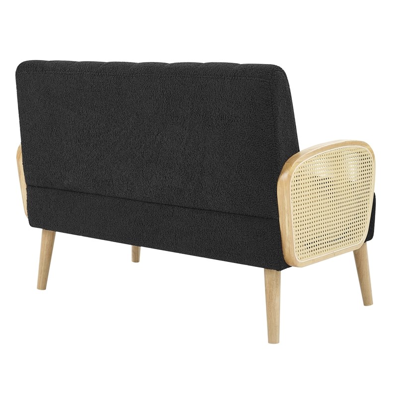 Partner Furniture Teddy Fleece Fabric 49'' Rattan Arm Loveseat in Black Color