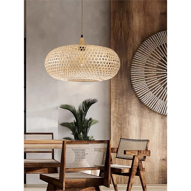 ELE Light & Decor Bamboo and Rattan Dome Pendant Light in Beige