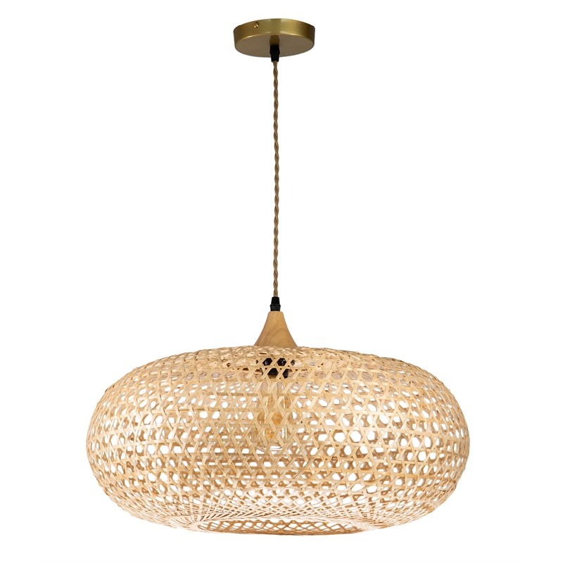 ELE Light & Decor Bamboo and Rattan Dome Pendant Light in Beige