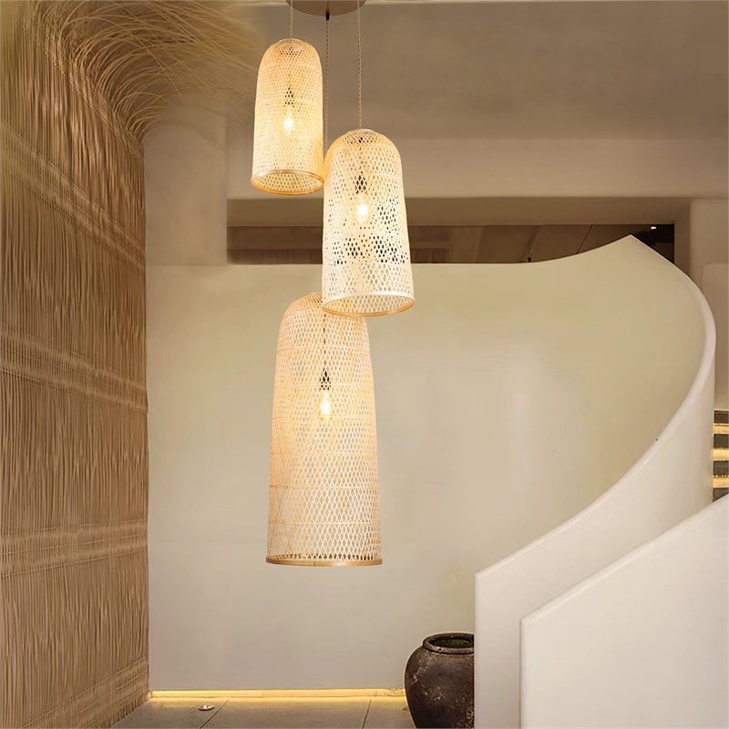 ELE Light & Decor 3-light Bamboo and Rattan Pendant Light in Tan
