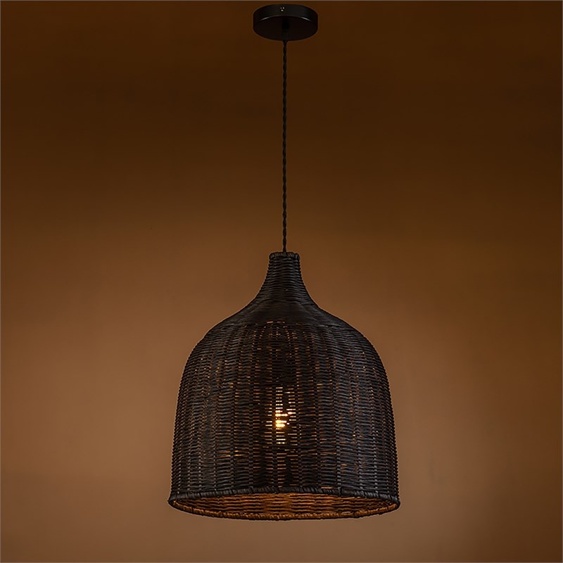 ELE Light & Decor Reely Single Light Bamboo and Rattan Pendant Light in Black