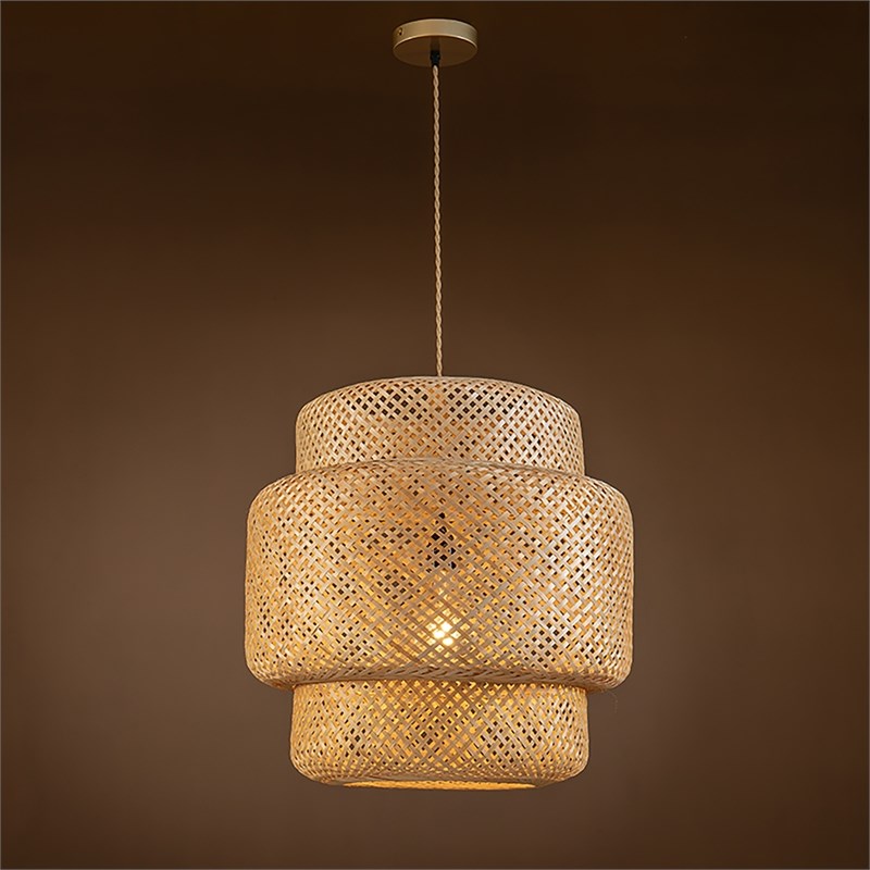 ELE Light & Decor Drusilla Single Light Bamboo and Rattan Pendant Light in Brown