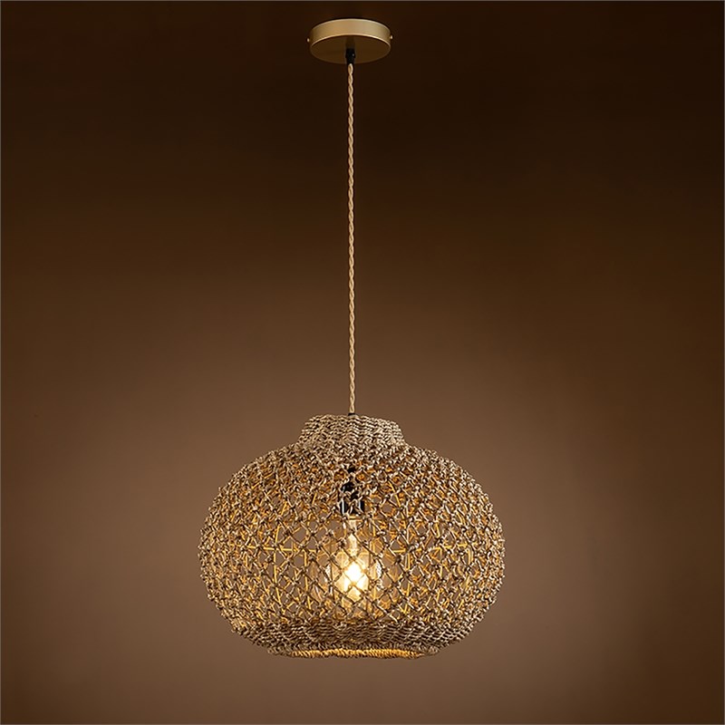 ELE Light & Decor Arya Bamboo and Rattan Pendant Light in Brown