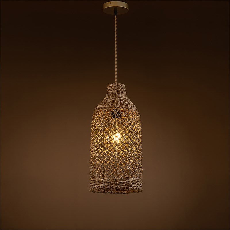 ELE Light & Decor Enise Bamboo and Rattan Hanging Lamp in Brown