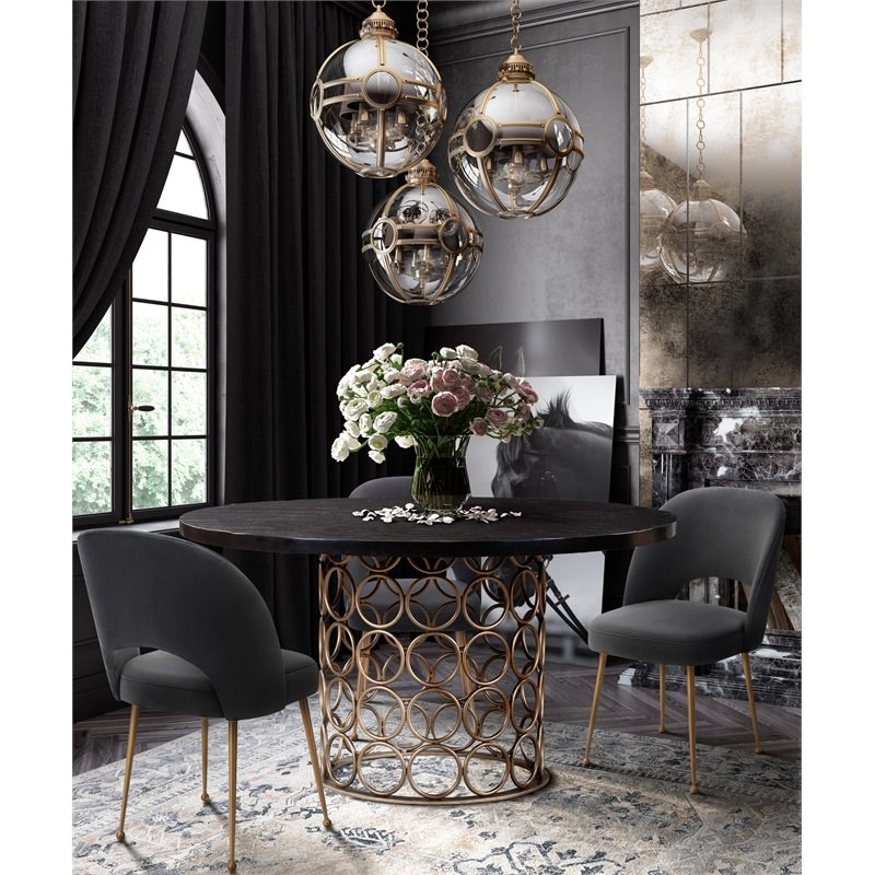 TOV Furniture Valentina Round Wood/Metal Dining Table in Black/Antique Brass
