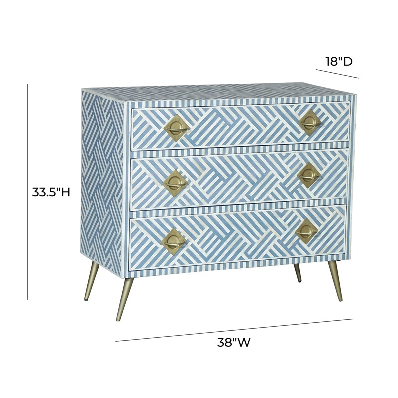TOV Furniture Kadiri Blue and White Bone Inlay 3-Drawer Dresser