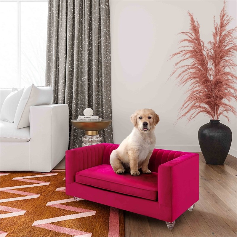 TOV Furniture Aviator Hot Pink Velvet Upholstered Pet Bed