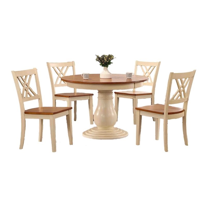 Iconic Furniture Company 5-Pc Double X Wood Bella Dining Set in Caramel/Biscotti