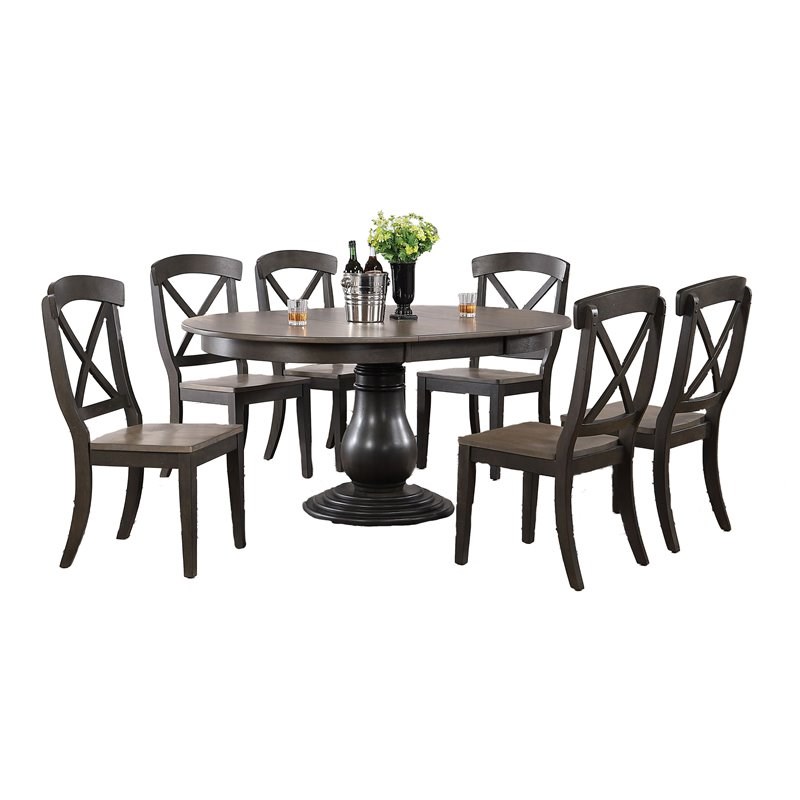 Iconic Furniture Company 7-Pc X-Back Wood Bella Dining Set in Gray/Black Stone