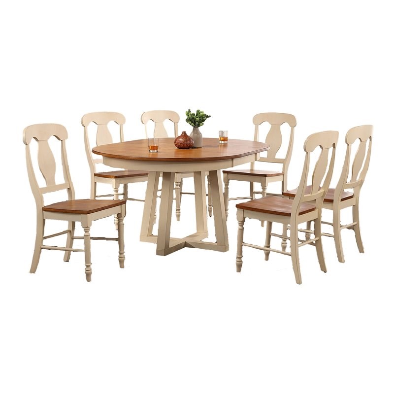 Iconic Furniture Company 7-Pc Napoleon Wood Cross Pedestal Dining Set in Caramel