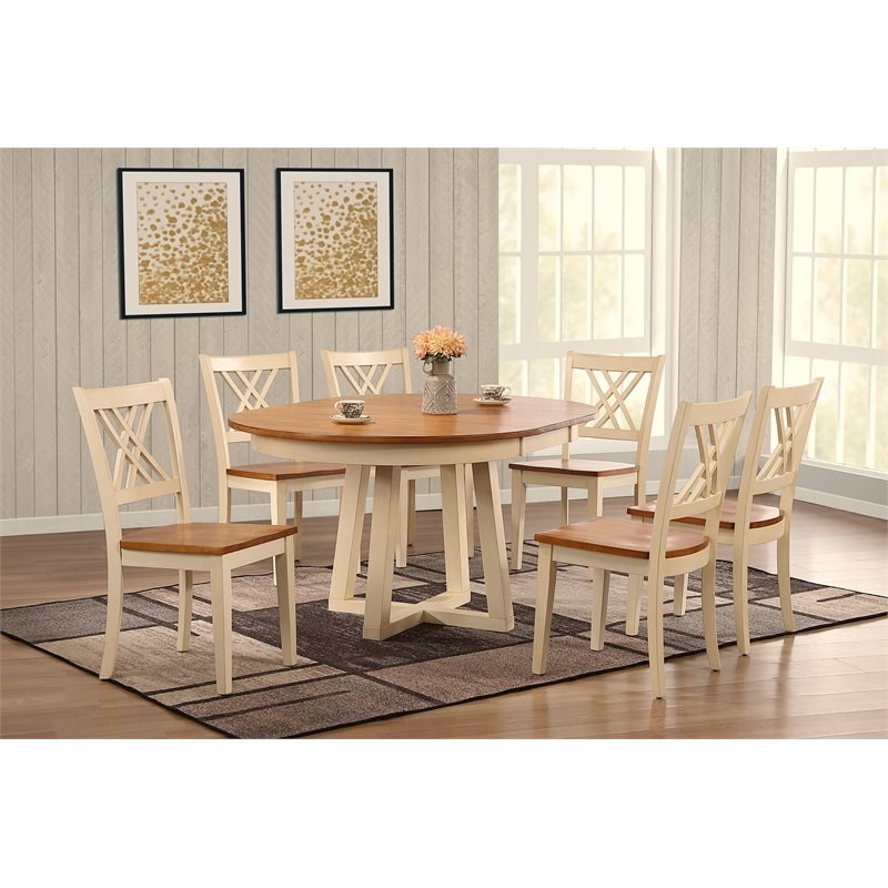 Iconic Furniture Company 7-Pc Double X Wood Cross Pedestal Dining Set in Caramel