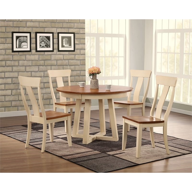 Iconic Furniture Company 5-Pc Panel Wood Cross Pedestal Dining Set in Caramel